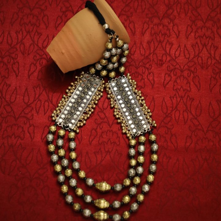 Handcrafted “Godhuli” Dual Tone Oxidized German Silver Necklace (Matinee Length)