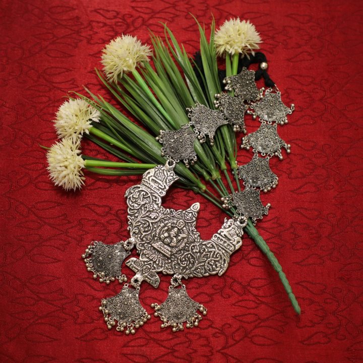 Handcrafted “Morya” Pendant Oxidized German Silver Necklace (Opera Length)